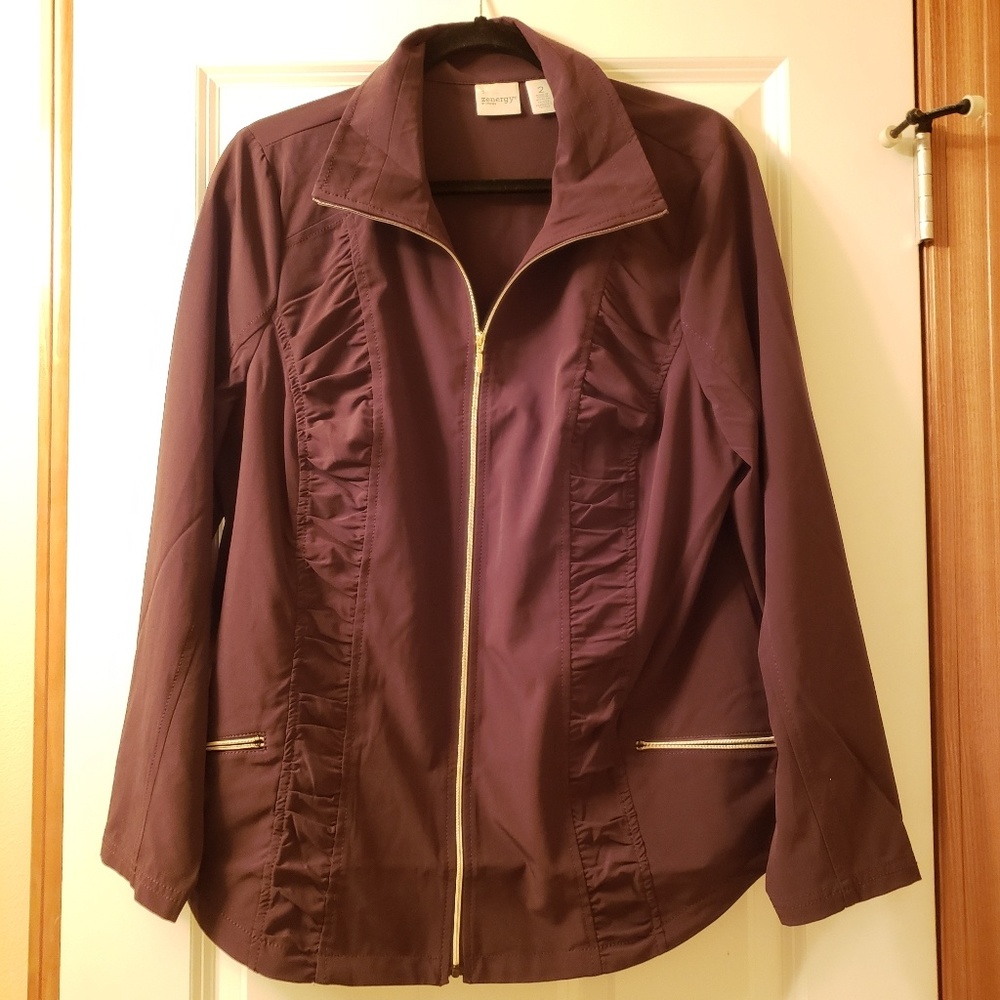 Chicos Zenergy Neema Ruched Brown jacket size 2 - Picture 2 of 8